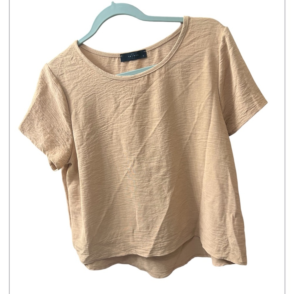 21 Saints Textured Boxy Beige Crop Top size Large Crinkle Pullover